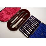 A five piece horn carving set with silver mounts, in fitted case, hallmarks for Sheffield,
