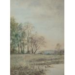 John Crawford Wintour ARSA (Scottish 1825-1882) 'Landscape Scene with Ducks on Pond' Watercolour,