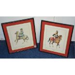 A group of six prints depicting cavalry officers on horseback throughout the ages 1700-1890,