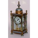 A fine French champleve enamel and gilt metal four glass bracket clock,