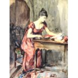 Attributed to Henry Wright Kerr RSA RSW (Scottish 1857-1936) 'Lady Seated at Desk' Watercolour,