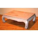 A large Chinese limed oak effect coffee table, of square form,