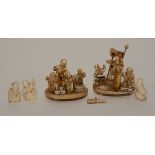 Three Japanese ivory netsuke's, carved as figures of elderly gentleman, 4cm high,