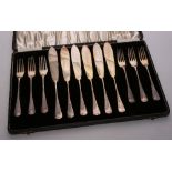 A boxed set of Victorian silver fish knives and forks, for setting of six,