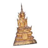 A 19th century Thai gilt bronze and metal Buddha figure of Rattanakosin,