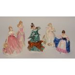 Five Royal Doulton figurines, 'Natalie' HN4048, 'Rosie' HN4094, 'Autumn time' HN3621, 'Sara' HN4720,