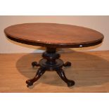 A Victorian mahogany oval breakfast table, raised on faceted column,