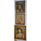 Unknown Artist (Early 20th Century) 'Three Portraits' Pastel, one indistinctly signed top right,