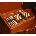 A Mappin & Webb part canteen of cutlery, in fitted oak case,
