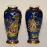 A pair of Carlton Ware 'New Mikado' pattern vases, decorated in rich coloured enamels,