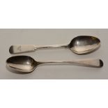 Two Scottish provincial silver teaspoons, one stamped with WM and a rose, potentially Montrose,