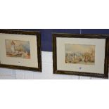 Unknown Artist 'Village Scenes by River' Pair of watercolours, unsigned,