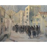 Terry McGlynn (1903-1973) 'Catalan Funeral' Oil on tin, signed lower right,