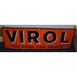 A vintage enamel shop sign for 'Virol' the food for health,