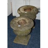 A pair of stoneware garden planters, with lobed decoration terminating on square plinth,