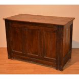 A late 18th/early 19th century oak dower chest, with hinged top, old worm to back panel,