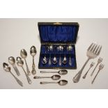 A small quantity of Epns and white metal flatware, to include pickle forks, teaspoons,