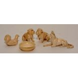 Four late 19th/early 20th century small carved ivory animal figures,
