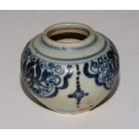 A small 15th century Chinese Ming blue and white vase, bearing old label, 5.