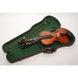 A Craigs High Class violin and bow, dated 1894, label to interior,