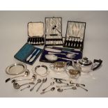 A small quantity of silver plate, to include boxed servers, coffee spoons, forks, fish knives,