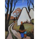 JP Rooney (Contemporary) ARR 'A Walk with Grandma' Gouache, signed lower left,