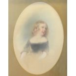 Jules Nogues (1809-1868) 'Portrait of a Young Girl' Watercolour, oval, signed under mount,