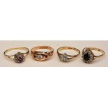 A 9ct gold amethyst and diamond ring, set in heart shaped formation, stamped 375 to band,