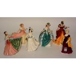 Six Royal Doulton figurines, 'Belle' HN3703, 'Deborah' HN3644, 'Margaret' HN2397, 'Ann' HN3259,