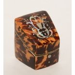 A 19th century tortoiseshell and mother of pearl etui case, interior lacking, 6cm high x 5.