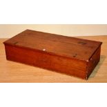 A vintage pine blanket box, with hinged top, metal catches and carry handles,