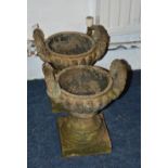 A pair of small stoneware garden urns,