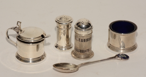 A small collection of silver condiments,