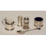 A small collection of silver condiments,