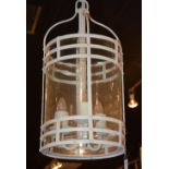 A vintage white painted metal hall/entrance ceiling light, with three sconces inside,