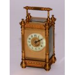 A late 19th century French brass carriage clock,