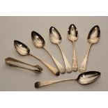 A set of six Regency silver dessert spoons, hallmarks for Edinburgh 1800-1801 RG,