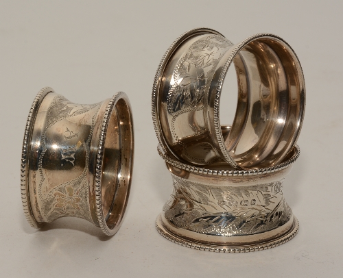 Three matching silver napkin rings, hallmarks for Birmingham J & C 1901-2,