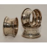 Three matching silver napkin rings, hallmarks for Birmingham J & C 1901-2,