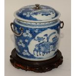 A Chinese Kangxi blue and white jar with silver mounts, circa 1700, with hallmarks to both handles,
