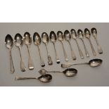 A small quantity of silver teaspoons, to include examples with hallmarks for Newcastle 1792,