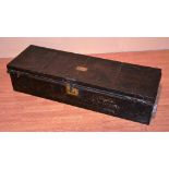 An early 20th century black painted metal uniform trunk,