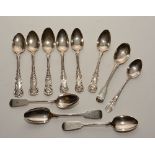 A collection of 12 Victorian silver harlequin teaspoons, dating between 1837-1853,
