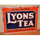 A vintage metal and enamel advertising shop sign for Lyons Tea, 75.