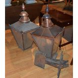 A pair of vintage copper street lamps, possibly from an Edinburgh location,