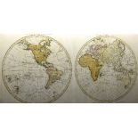 WITHDRAWN - A framed map of 'Western New World' & 'Eastern Old World' hemispheres, dated 1786,