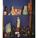 A quantity of Oriental hardstone, soapstone and wooden figures,