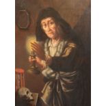 Salomon Apler (German 18th Century) 'Man Holding Candle with Skull' Oil on canvas,