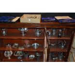 A quantity of plated wares, to include late Victorian three piece tea set by Walker & Hall,