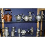 A quantity of pewter wares, to include Georgian tankards,